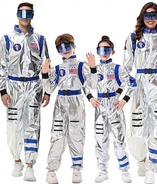 preiswerte -Pärchen Astronautenkostüm Overall Karnevalskostüm Onesie mit Maske Gruppenkostüme silberner Raumanzug für Männer Frauen mit gestickten Patches