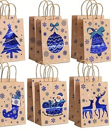 olcso -24 darabos karácsonyi kraftpapír ajándéktasakok kék színben &arany, masszív kartonfogantyúkkal — elegáns hópehely, tél &ünnepi minták, tartós ajándéktasakok karácsonyi ajándékokhoz, téli