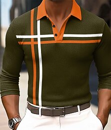 baratos -Homens Listrado Camisas Polo Waffle Manga Longa Camisas polo Camisas de colarinho Business casual O negócio Vestir para trabalhar Roupa Diária Botões Primavera Outono Inverno laranja1 Laranja 2