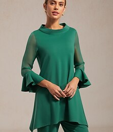 preiswerte -Damenbluse Weihnachten grün Chiffon Stretch Strick Patchwork 3/4 Ärmel Bateau Hals Frühling Herbst