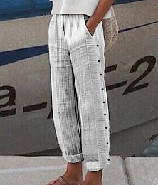 baratos -Mulheres Calças de linho de algodão Calças cônicas chinês Moda Roupa de rua Comprimento total Cintura Alta Listrado Bolsos Cintura elástica Confortável Macio Micro-Elástica Ao ar livre Rua Arroz