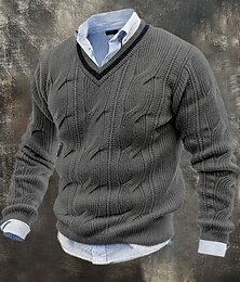preiswerte -Herren Pullover Strickpullover Gerippt Stricken Normale Oberteile Gestrickt Einfarbig V Ausschnitt Mode Streetwear Lässig Alltagskleidung Bekleidung Herbst Winter Schwarz Weiß M L XL