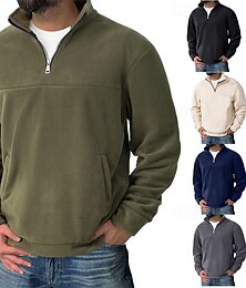 abordables -Homme Sweat-shirt Sweat-shirt en polaire Pull Sweat-shirt quart de fermeture éclair Noir Vert Véronèse bleu marine Kaki Gris foncé Demi-zip Uni Occasionnel Quotidien Sport & Loisir Polyester