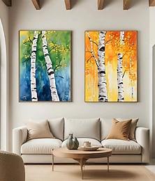 baratos -Conjunto de pinturas a óleo artesanais com tema de floresta de bétulas, pintura abstrata, pintura original feita à mão com textura espessa e espátula, ideal para presente de Natal com paisagem de