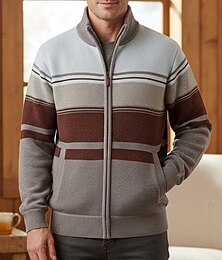 abordables -Homme Gilet Cardigan Pull Court Pull zippé Pull Tricoté Côtelé Tricoter Hauts Réguliers Patchwork Avec Poches Bloc de Couleur Col montant Mode Classique Vacances Tenue quotidienne Vêtement Tenue