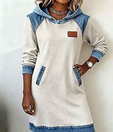 Χαμηλού Κόστους -Γυναικεία Μίνι φόρεμα Φόρεμα με κουκούλα Καθημερινό φόρεμα Μοντέρνα ΕΞΩΤΕΡΙΚΟΥ ΧΩΡΟΥ Διακοπές Καθημερινά Κανονικό Σκέτο Μακρυμάνικο Με Κουκούλα Μαύρο Λευκό Κίτρινο Πράσινο του τριφυλλιού