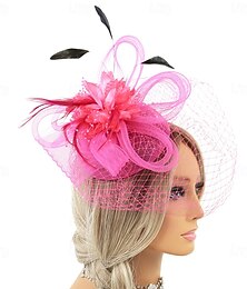 economico -Acconciatura Tulle Piuma Cappello Fedora Matrimonio Tè Corsa di Cavalli Cocktail Elegante Vintage Con Piuma Copricapo Copricapo