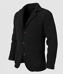 お買い得  -男性用 ブレザージャケット ツイードブレザー ノッチカラー ファッション クラシック カジュアル ソリッド Blazer ツイードブレザー ブラック ホワイト ブラウン テイラーフィット シングルブレスト 3つボタン