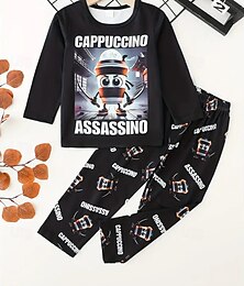 billiga -Unisex pojkar flickor 3D-grafik tecknad rolig italiensk Brainrot grafisk pyjamasset t-shirt &byxor pyjamasset långärmat 3D-tryck höst vinter aktiv bas barn 4 år+ rund halsringning hemma daglig normal