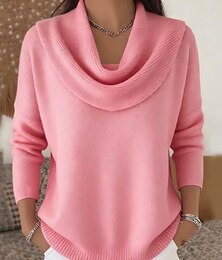 preiswerte -Damen Pullover Streetwear Lässig Einfarbig Rollkragen Gestrickt Langarm Normale Oberteile Stricken Ferien Ausgehen Wochenende Schwarz Weiß Herbst Winter