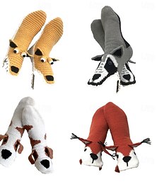 baratos -Meias de cano médio de tricô com estampa de animais para outono e inverno, meias de casa macias e aconchegantes, estilo pantufa, confortáveis e fofas para usar em casa.