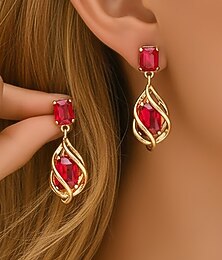 abordables -Pendientes de aleación para mujer, varios colores, diseño elegante con gema para Navidad y ocasiones formales.