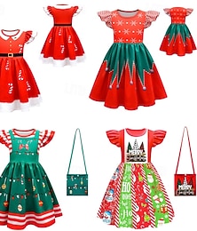preiswerte -Schneemann Elf Tasche Ausgefallenes Weihnachtskleid Cosplay Kostüme Mädchen Cosplay-Kostüm Grafik Muster Weihnachtskostüm Kinder Weihnachten Neujahr Party Kleid Tasche