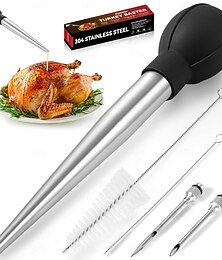 halpa -ruostumattomasta teräksestä valmistettu kalkkunanpohja ruoanlaittoon &keittiö - pesuruisku kuumille nesteille - liha- ja ruokainjektori - suuri koko, 2 neulaa &2 puhdistusharjaa - välttämätön