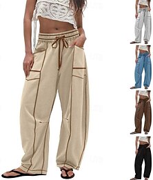 baratos -Mulheres Perna larga Férias Vintage Estilo Étnico Comprimento total Cintura Alta Sem Elasticidade Polido Marron Escuro Preto Azul Verão Primavera Outono Inverno Ajuste Largo