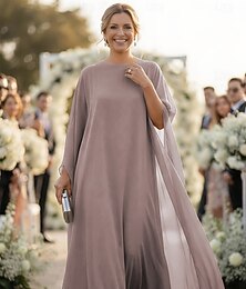 abordables -Corte A Funda Columna Hasta el Suelo Vestido Invitada Boda Vestido formal Vestido de noche Vestido de Madrina Manga Larga Escote Barco Elegante Noche formal Gasa con Un Color