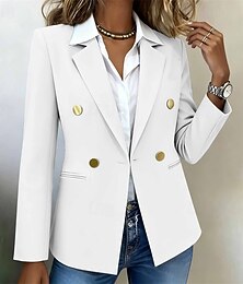 preiswerte -Damen Wintermantel Blazer Warm Bequem Tasche Knöpfe Elegant Mode Täglich Klassisch Einfarbig Formell Outdoor Urlaub Heim Regulär Gekerbtes Revers Normale Passform Langarm Oberbekleidung Schwarz Wei