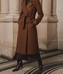 preiswerte -Damen Wintermantel Mantel Warm Bequem Tasche Knöpfe Elegant Lässig Einfach Urlaub Straße Lässig Alltagskleidung Lang Umlegekragen Normale Passform Langarm Oberbekleidung Braun Herbst Winter
