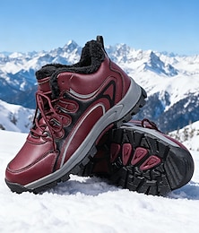 economico -scarpe da trekking invernali da donna color bordeaux - scarpe da ginnastica anti-neve con fodera calda e suola spessa per avventure e viaggi con tempo freddo