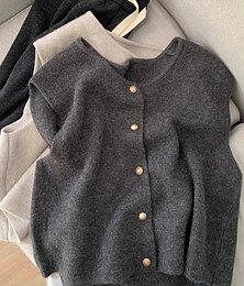 billiga -Dam Tröja Tröja väst Vintage Mode Streetwear Ensfärgat V-hals Knappar Stickat Ärmlös Vanliga toppar Sticka Dagligen Helgdag Utekväll Svart Aprikos Vår Höst