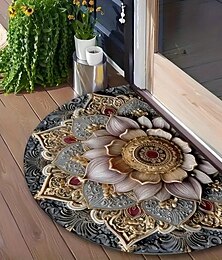 preiswerte -Fußmatte, halbkreisförmig, Mandala-Muster, Eingangsbereich-Teppich, schmutzabweisend, strapazierfähig, für Haustür, Flur, Schlafzimmer, Innenbereich, rutschfest, pflegeleicht, Heimdekoration