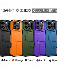 Недорогие -телефон Кейс для Назначение iPhone i16 15 14 Pro Max Plus 16e 13 Pro Max Кейс на заднюю панель со стендом Защита от удара броня ПК Кожа PU