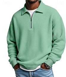 olcso -Férfi Gofris pólóingek Quarter Zip Polo Szabadtéri Hétköznapi Negyed irányítószám Hosszú ujj Divat Modern Tömör szín Texturált Kötött Tavasz & Ősz Minden évszak Laza öltözet Fekete Fehér Sötétkék