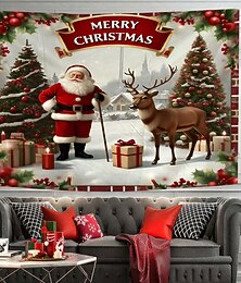 economico -arazzo da parete natalizio con Babbo Natale, sfondo fotografico per le vacanze, decorazione domestica invernale