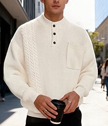 abordables -Hombre Suéter de punto Estriado Tejer Tops regulares Botones De Punto Plano Cuello Mao Moda Básico Vacaciones Ropa Cotidiana Ropa Otoño Invierno Negro Blanco M L XL