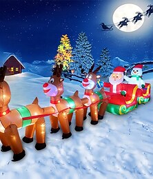 baratos -Decorações de Natal insufláveis Papai Noel no trenó insufláveis exteriores 3 renas puxando o trenó do Papai Noel com caixas de presente luzes LED embutidas para decoração de festa de Natal no jardim