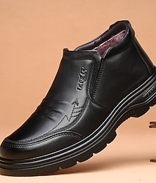 baratos -Botas masculinas pretas de couro sintético, modelo slip-on, com palmilha confortável - calçado casual estiloso para uso diário e atividades ao ar livre.