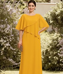 Недорогие -Из двух частей А-силуэт В пол Платье для вечеринки Коктейльные платья Без рукавов Вырез под горло Элегантный стиль минималист Официальные Свадебный гость Шифон Платье для матери невесты