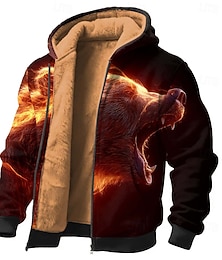 economico -Per uomo Lupo Pile Felpa con Cappuccio Giacca di pelle Felpa Classico 3D Girocollo All'aperto Campeggio Nero 1 Nero Nero 2 Con zip Autunno Inverno progettista S M L XL 2XL 3XL