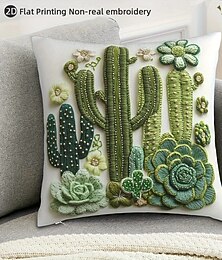 billiga -Örngott i vintagestil med 2D-platttryck av kaktus och krukväxt, enkelsidigt 18-tums kuddfodral, dekorativt prydnadskudde för soffa, heminredning