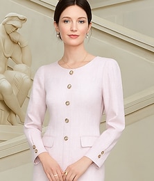 preiswerte -Meerjungfrauenschnitt Tee-Länge Cocktailkleid Langarm Rundhalsausschnitt Elegant Vintage Party Polyester Brautmutterkleid mit Knöpfe