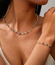 abordables -Ensemble collier et bracelet en alliage, orné de pierres précieuses en forme de cœur, idéal pour Noël et la Saint-Valentin. Disponible en plusieurs couleurs. Accessoire parfait pour les fêtes et les cadeaux.