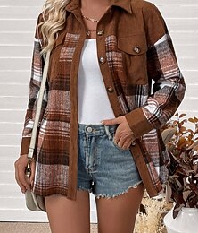 preiswerte -Damen Hemdjacke Freizeitjacke Bequem Atmungsaktiv Tasche Knöpfe Druck Lässig Karomuster Urlaub Straße Lässig Alltagskleidung Einreihig Regulär Umlegekragen Normale Passform Langarm Oberbekleidung