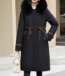 preiswerte -Damen Wintermantel Parka Warm Bequem Reißverschluss Tasche Mode Lässig Einfarbig Urlaub Straße Lässig Alltagskleidung Lang Mit Kapuze Normale Passform Langarm Oberbekleidung Schwarz Grün Khaki Herbst