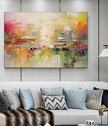 baratos -Pintura a óleo feita à mão sobre tela, arte decorativa moderna abstrata rosa para decoração de casa e quarto, pintura esticada em moldura para pendurar / tela enrolada (sem moldura)