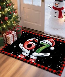 preiswerte -Weihnachtsfußmatte mit lustigem 67-Meme-Design, weich bedruckt, mit Kaschmir-Imitat, für Eingangsbereich, Bad, Küche und festliche Dekoration.