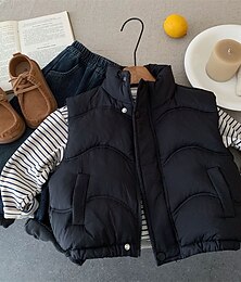 billiga -Barn Pojkar Västkappa Ytterkläder Ensfärgat Ärmlös Håller värmen Täcka Utomhus Mode Dagligen Svart Kaki Grå Höst Vinter 4 år +