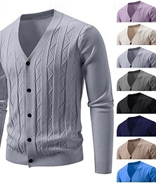 preiswerte -Herren Pullover Strickjacke Gerippt Zopfmuster Stricken Normale Oberteile Gestrickt Einfach V Ausschnitt Urlaub Mode Lässig Alltagskleidung Bekleidung Herbst Winter Frühling & Herbst Marineblau Purpur