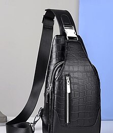 abordables -Sac bandoulière en cuir pour homme, imperméable et résistant, grande capacité, élégant motif crocodile pour une utilisation quotidienne et en extérieur