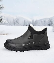 abordables -Botas impermeables negras sin cordones para hombre: calidez aislante con piel sintética suave, perfectas para usar en invierno y salidas informales.