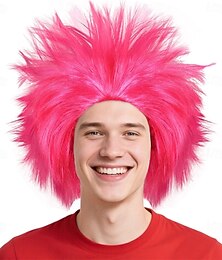halpa -Hullu peruukki, ainutlaatuiset piikikkäät ja hauskat peruukit, hullut hiukset, funky pörröiset peruukit, pelucas para payasos, lyhyt vaaleanpunainen peruukki animeen, cosplayhin ja