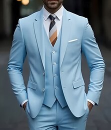 رخيصةأون -رجالي بليزر + صدرية + بنطلون رسمي سترة الدعاوى عمل حفلة كوكتيل حفلة الزفاف 3 قطعات موضة كاجوال الربيع الخريف بوليستر سهل جيب Buttons مريح صدر مزدوج سترة رياضية أزرق رمادي داكن أسود أبيض