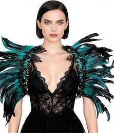 abordables -Carnaval 2026 Carnaval de Rio Accessoires de Samba Châle en Plume Naturelle Gothique - Cape À Col en Dentelle Costume d'Halloween pour Femmes Costume de Performance Festival Brésil