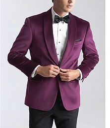 abordables -Hombre Americanas De Terciopelo Redonda Navidad Fiesta Casual Color sólido Blazer de terciopelo Rojo Morado A Medida Recto 1 botón