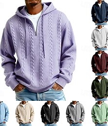 preiswerte -Herren Jacquard Kapuzensweatshirt Pullover Kapuzensweatshirt Viertelreißverschluss Kapuzensweatshirt Aprikose Weinrot Schwarz Weiß Hellgrün Mit Kapuze Einfach Reißverschluss Strukturiert Sport