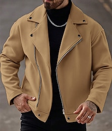 preiswerte -Herren Leichte Jacke Freizeitjacke Urlaub Täglich Atmungsaktiv Tasche Frühling Herbst Einfach Mode Klassisch Revers Regulär Aprikose Schwarz Khaki Grau Jacken